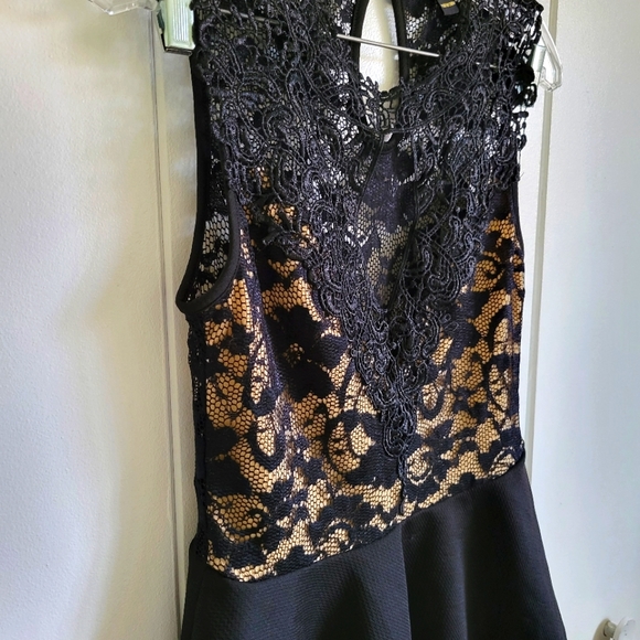 Revamped black lace and nude peplum top blouse. Size Large - Picture 7 of 11